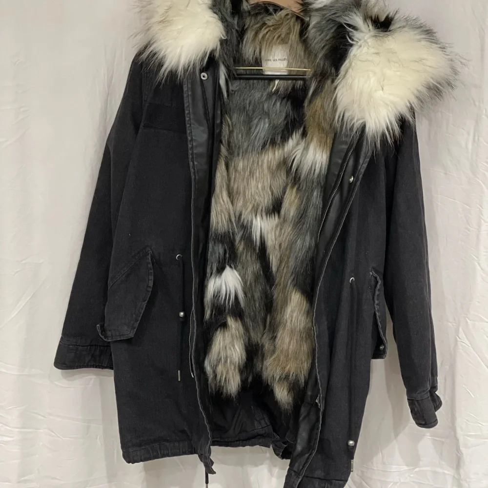 Avec Les Filles Faux Fur Trim Denim Parka - Picture 3 of 10